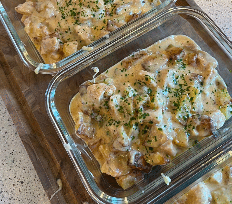 Hvidløg/parmesan kartoffel & kylling i fad (meal prep)